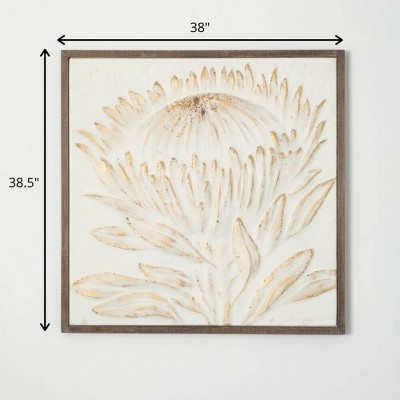 Gold-Brushed Embossed Protea Artwork with Weathered Wood Frame