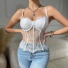 Women's Straps Mesh Lace Up Back Bustier Cami Corset Top with Curved Trim Fashionable Bustier Fishbone Top - 3 of 4