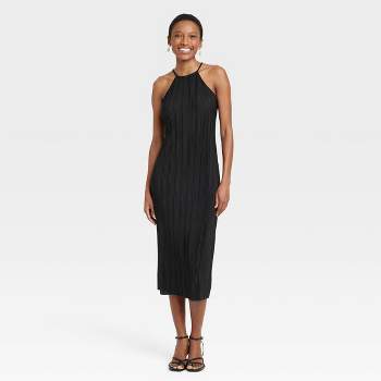 Seta T Women's Summer Sleeveless Drawstring V Neck Spaghetti Strap Bodycon  Midi Cami Dresses Black Medium : Target