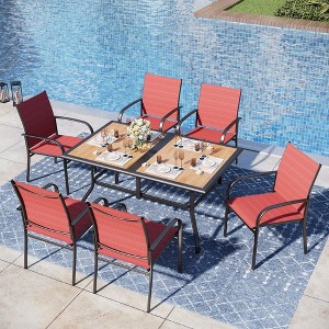 Captiva Designs 7pc Patio Dining Set with Wood-look Rectangle Steel Table & Sling Fixed Chairs - 1 of 4