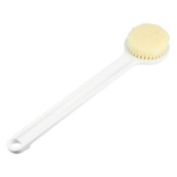 Unique Bargains Bath Brush Wood Back Scrubber with Long Handle for Shower  3.9 Inches Brown Beige 1 Pcs