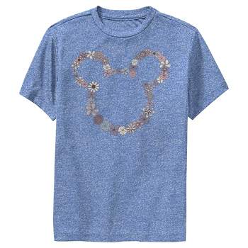 Boy's Disney Mickey Mouse Floral Outline Silhouette Performance Tee
