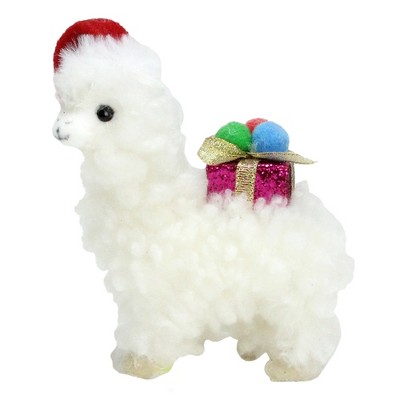 Northlight 5.5" White Plush Bohemian Llama Christmas Ornament Carrying a Gift