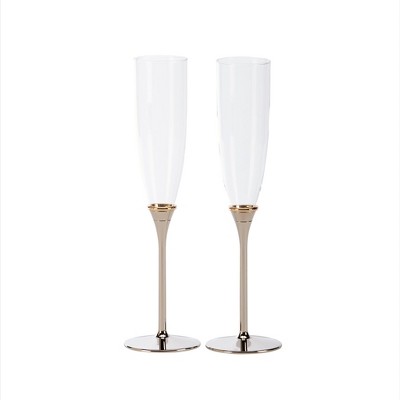 Slickblue Gold Ring-Designed Toasting Flutes, 10" Tall, Set of 2, Luxurious Gift for Special Events