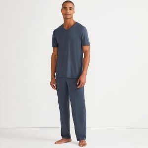 Lands' End Men's Short Sleeve Cooling Knit V-Neck Pajama Set - 1 of 4
