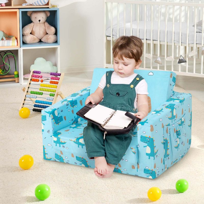 Costway 2-in-1 Convertible Kids Sofa Children Flip-Out Lounger Couch Upholstered Sleeper, 2 of 10