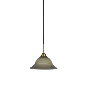 Toltec Lighting Paramount 1 - Light Pendant in  Matte Black/Brass with 10" Gray Linen Shade - 1 of 1