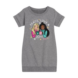 Girls' - Barbie - Holidays & Christmas Graphic Short Sleeve Fleece Dress - 1 of 4