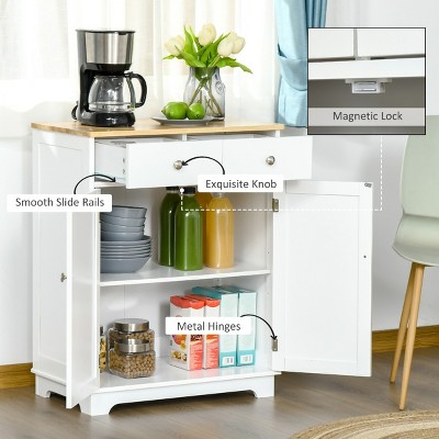 HBEZON Kitchen Storage Cabinet, Sideboard Floor Cupboard with Solid Wood Top, Adjustable Shelf, and 2 Drawers for Living Room, and Hallway — фото 7