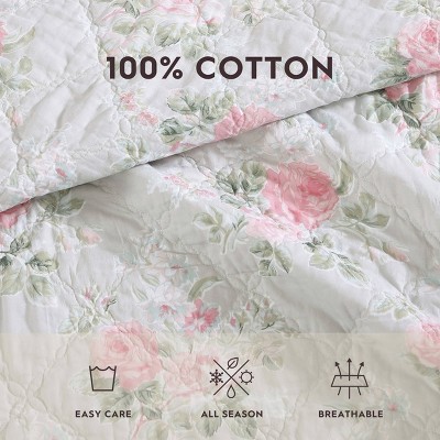 Melany Pink Reversible Cotton Twin Quilt Set