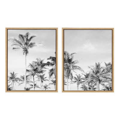 18" x 24" 2pc Sylvie Coastal Coconut Palm Tree Beach BW Framed Canvas Set  Natural - Kate & Laurel All Things Decor