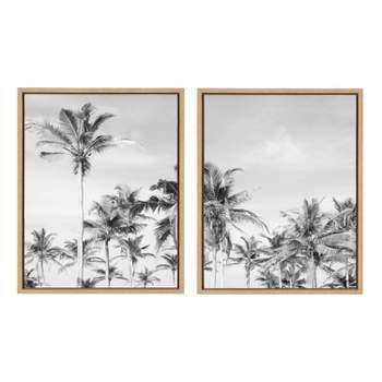 18" x 24" 2pc Sylvie Coastal Coconut Palm Tree Beach BW Framed Canvas Set  Natural - Kate & Laurel All Things Decor