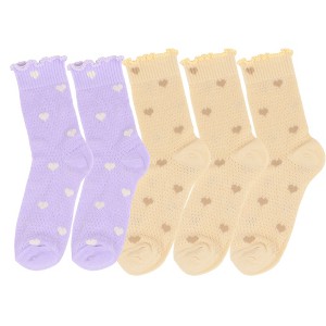 Anna-Kaci Women's 5-Pair Set Frilly Crew Socks with Heart Pattern and Ruffle Trim Breathable Knit Design for Flats or Loafers - 1 of 4