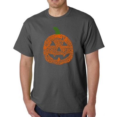 LA Pop Art Men's Word Art T-shirt - Pumpkin Grey X Large