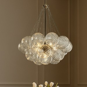 ALOADECOR 27'' Modern Glam Cluster Chandelier 6 Lights Pendant with Hand Blown Textured Glass Globes And Chrome Finish for Dining Room and Foyer - 1 of 4