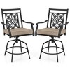 Costway Outdoor 360°Swivel Bar Stools Set of 2 with Seat Cushions High Back & Armrests - 2 of 4
