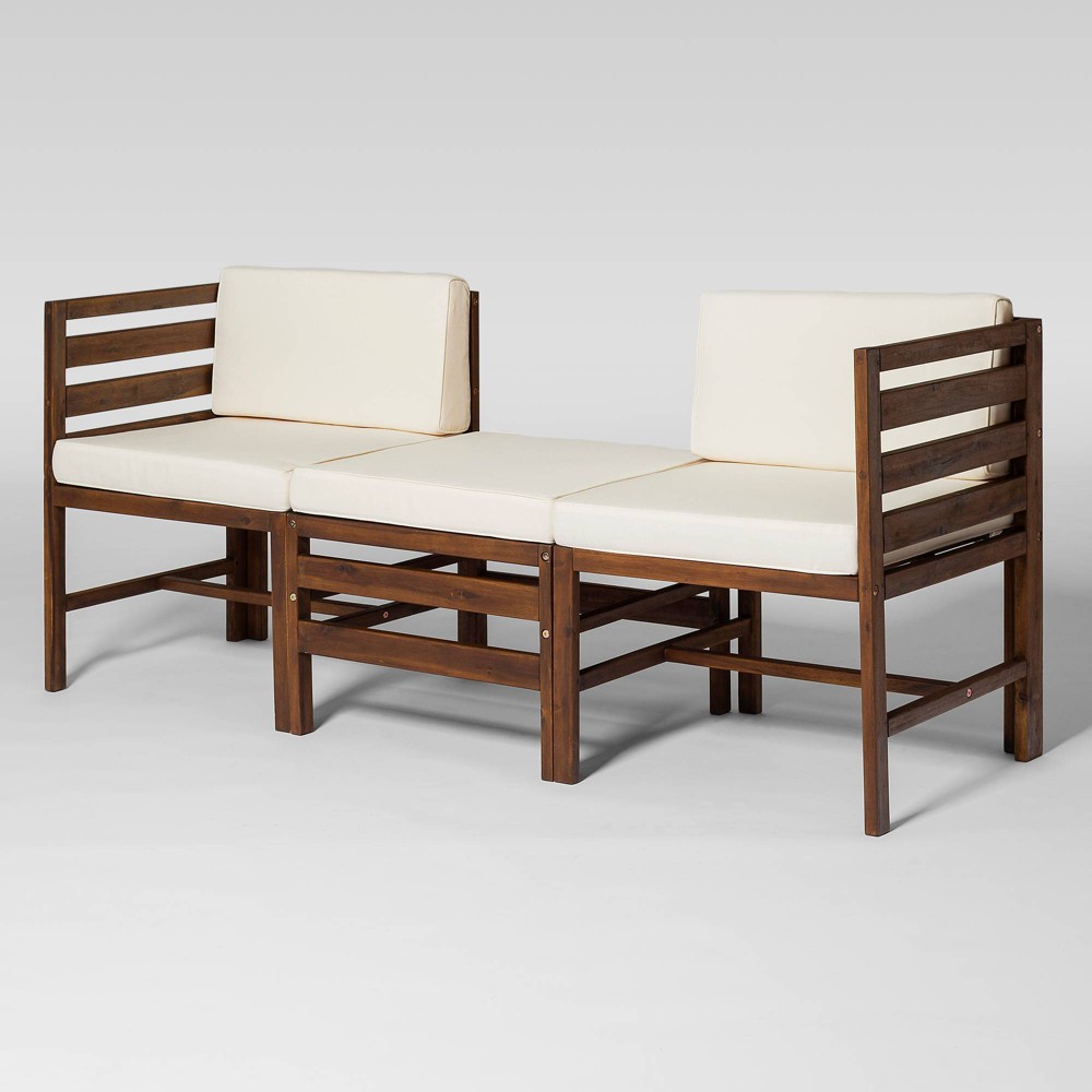 3pc Outdoor Modular Acacia Arm Chairs + Ottoman Dark Brown Saracina Home