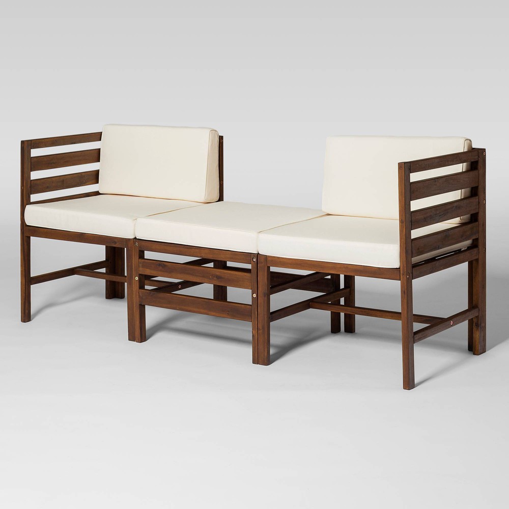 Photos - Garden Furniture 3pc Modular Acacia Wood Patio Chat Set with Cushions - Dark Brown - Saraci