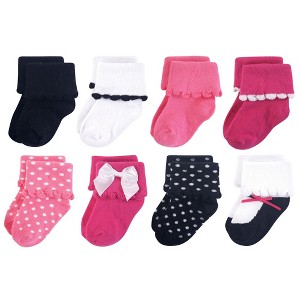 Luvable Friends Baby Girls Fun Essential Socks, Black Pink Bow - 1 of 1