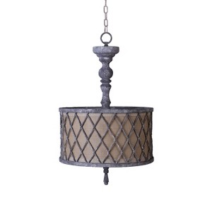 HomeRoots Gray Drum Distressed Galvanized Metal Dimmable Chandelier With Natural Shade - 1 of 4