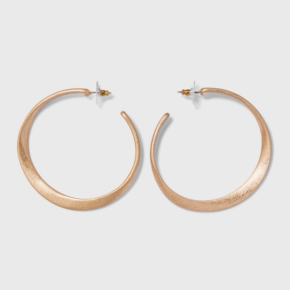 Photos - Earrings Sculpted Worn Gold Post Hoop  - Universal Thread™ Gold