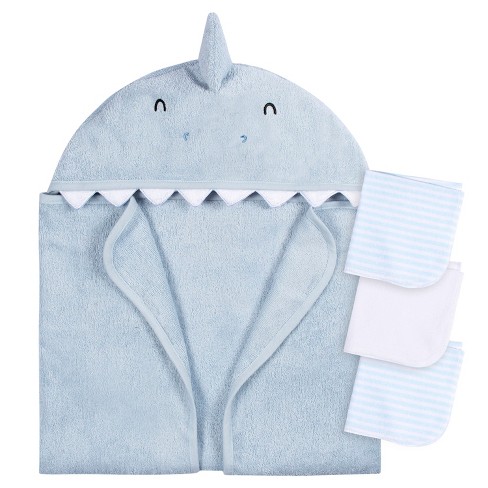 Gerber Baby Embroidered 4-Piece Neutral Striped Gray Hooded Towel & Washcloths Set