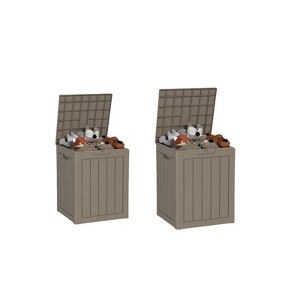 Naysaye Deck Boxes, 2-Piece 28 Gal Outdoor Storage Deck Box, Small Patio Storage Bin for Garden Tools, Brown, 18.11"*16.93"*23.03" - 1 of 4