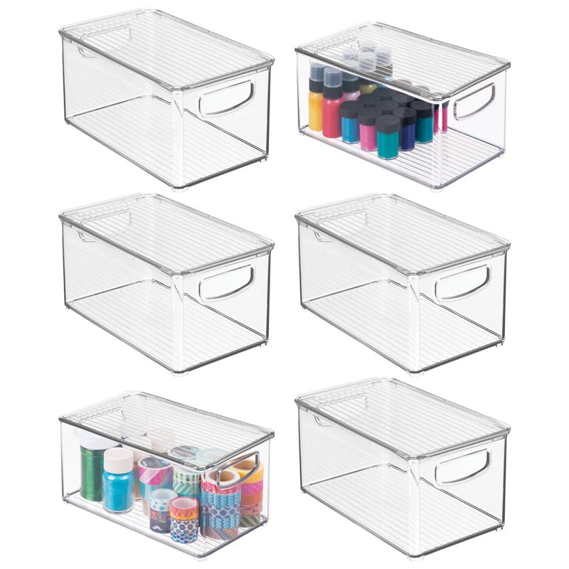 mDesign Plastic Deep Storage Organizer Bin Box with Lid/Handles, 6 Pack, 1 of 9