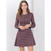 Allegra K Women's Vintage Plaid Houndstooth Long Sleeve Office Zip Front Flare Mini Dress - 4 of 4