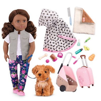 Our Generation Malia & Passenger Pets Bundle 18" Fashion Doll & Pet Travel Set