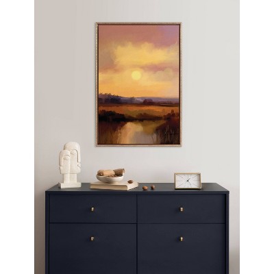 23" x 33" Gold Framed Farm Sunset Landscape Canvas Print
