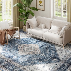 HOMCOM 8x10 Area Rug, Vintage Machine Washable Rug, Non-Slip Floor Carpet for Living Room, Bedroom, Dining Room, Home Office, Blue - 1 of 4