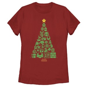 Women's Nintendo Christmas Tree Mosaic T-Shirt - 1 of 3