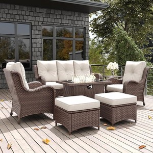 LayinSun Outdoor Patio Furniture Set, Brown Rattan Wicker Sectional Swivel Rocker Chairs Sets with Ottomans, Swivel Glider Chair - 1 of 4