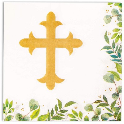 Sparkle & Bash 100 Pack Religious Christian Paper Disposable Napkin for Easter Baptism First Communion Christening Party Decorations, 6.5"