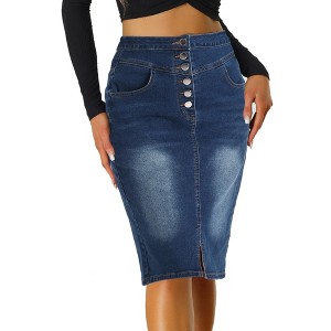 INSPIRE CHIC Women's High Waist Split Hem Casual Denim Pencil Skirt - 1 of 4