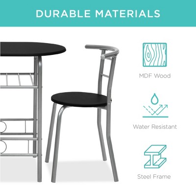 Compact Black/Silver 3-Piece Dining Set with Built-In Wine Rack