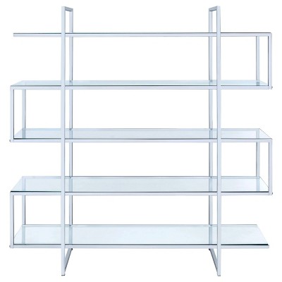 Chrome and Clear Glass 5-Tier Modern Bookcase