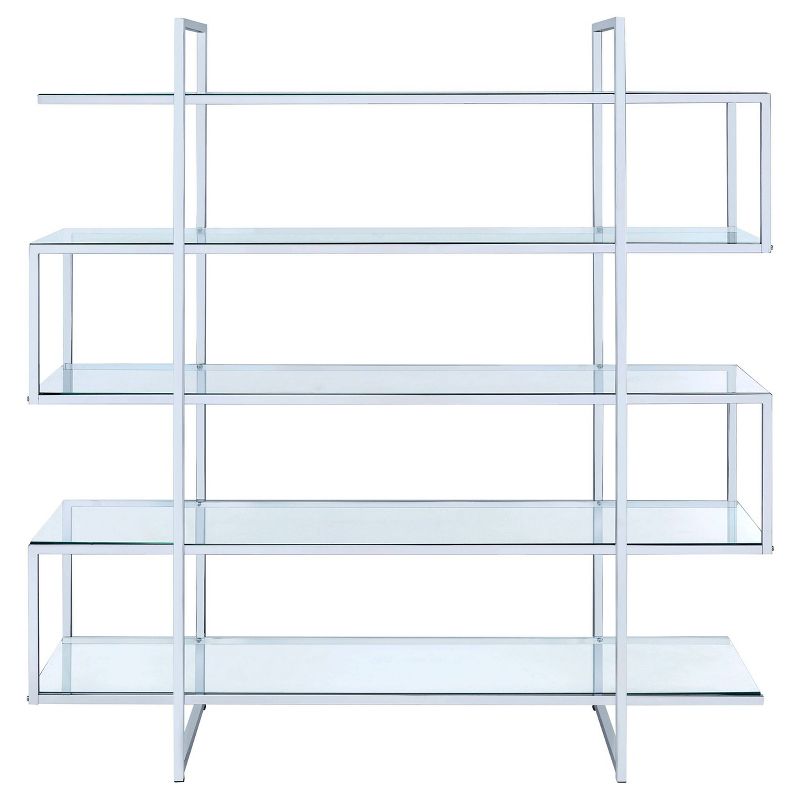 63&#34; Contemporary 5 Shelf Zig Zag Bookcase with Glass Shelves Chrome - Coaster, 6 of 10