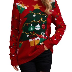 Coolmee Women's Ugly Christmas Sweater Novelty Print Crew Neck Sweater Pullover - 1 of 4