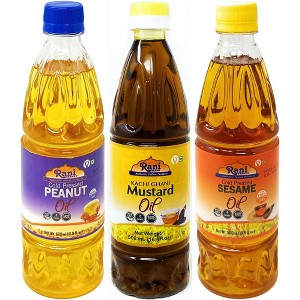 Premium Oils Combo Set of 3 - Peanut Oil, Mustard Oil, Sesame Oil - 16.9 Ounce (500ml) Pack of 3 - Rani Brand Authentic Indian Products - 1 of 4