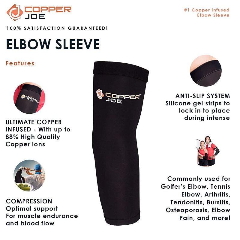 Copper Joe Recovery Elbow Compression Sleeve -Brace for Arthritis, Golfers or Tennis Elbow and Tendonitis. Elbow Support Arm Sleeves For Men and Women, 4 of 7