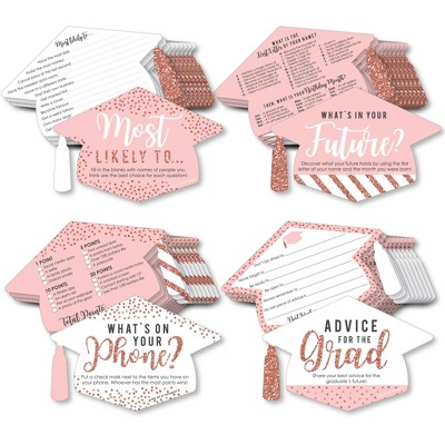 Big Dot of Happiness Rose Gold Grad - 4 Graduation Party Games - 10 Cards Each - Gamerific Bundle