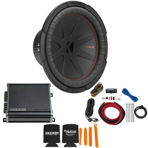 Kicker 12 Inch Comp R Woofer 48CWR124 Package with 46CXA4001 Amplifier and  wire kit