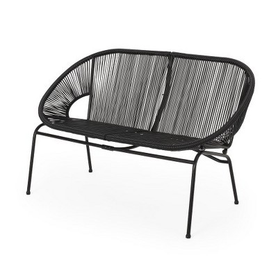 Patio Loveseat Chair, Outdoor Basket Loveseat With Metal Frame, Modern Hammock Weave 2 Seat Sofa Chair With Backrest For Balcony, Backyard, Garden