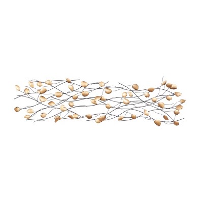 20" x 16" Large Rectangular Metal Wall Decor with Metal Branches and Leaf Sculptures Gold/Black - Olivia & May
