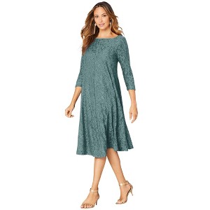 Roaman's Plus-Size 3/4 Sleeve Boatneck Lace Swing Dress - 1 of 4