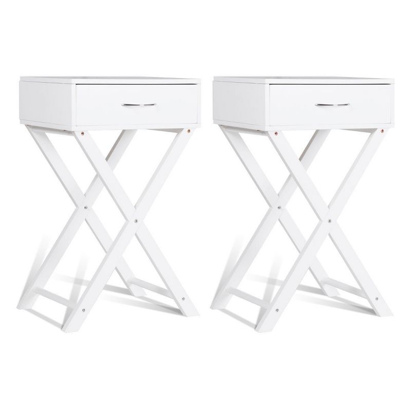 Costway 2 PCS Nightstand X-Shape Drawer Accent side End Table Modern Home Furniture White, 1 of 11