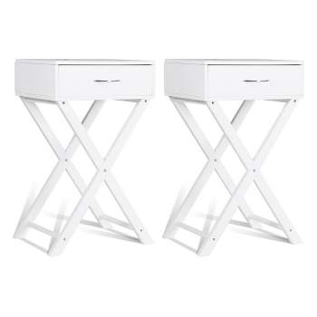 Costway 2 PCS Nightstand X-Shape Drawer Accent side End Table Modern Home Furniture White
