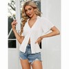 Women's Corduroy Short Sleeve Tops Deep V Neck Shirt Button Front Blouse Short Sleeve Tops Ruffle Blouse for Summer 2024 - 4 of 4
